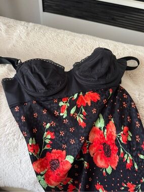Dolce & Gabbana Black Midi Dress with Red Floral Print
